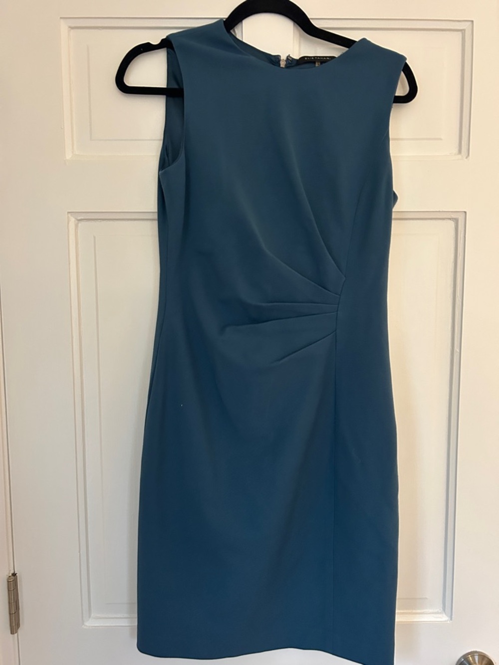 Elie Tahari Teal Sheath Midi Dress with Side Ruching